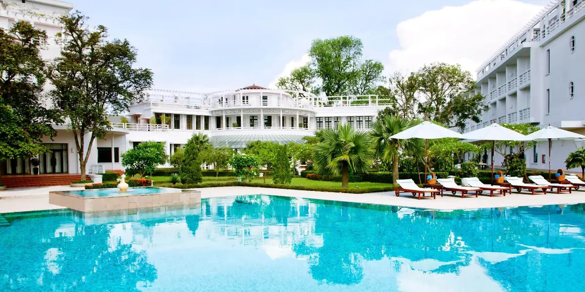 Azerai La Residence Hue hotel facade and pool