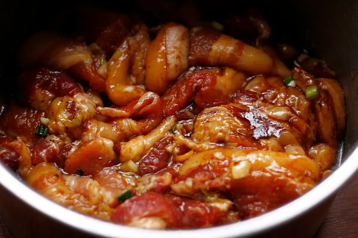 Marinating pork for Bun Cha