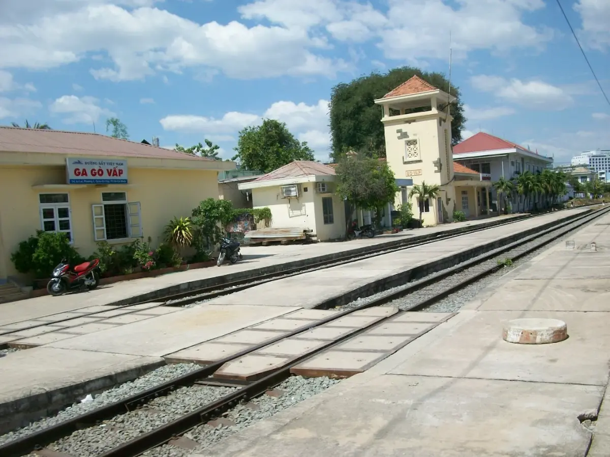 Abandoned Go Vap Railway Station — moss-covered walls, rusted tracks, colonial era architecture