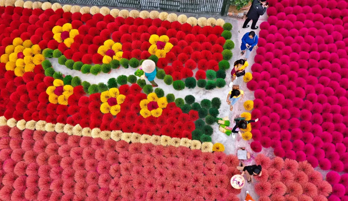 Incense drying field in Quang Phu Cau village