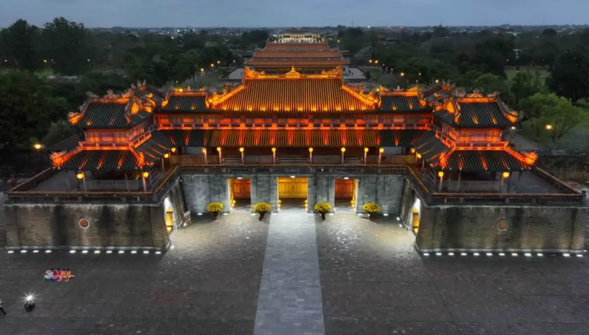 Hue Imperial City Ngo Mon Gate main entrance with flag tower