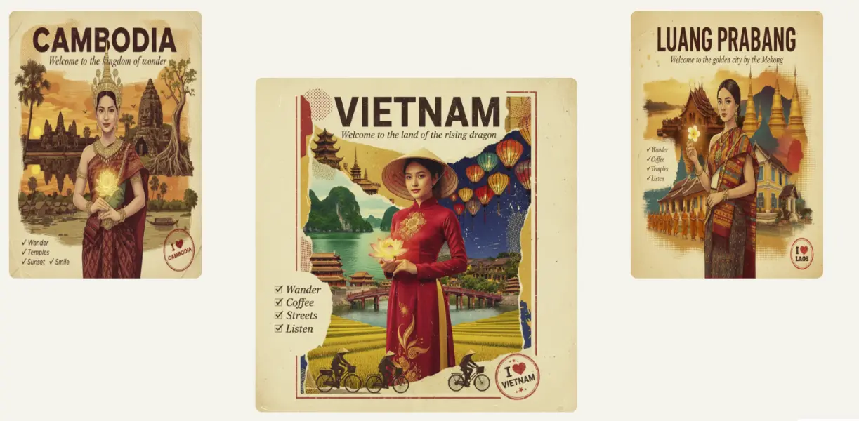 Traditional dresses of Laos, Cambodia, Thailand, and Vietnam