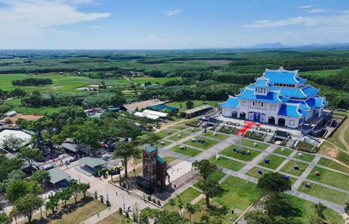 Modern Basilica of Our Lady of La Vang with distinctive curved roof