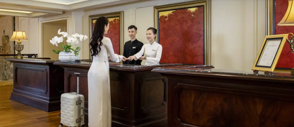 Sofitel Legend Metropole Hanoi heritage wing – classic Indochine architecture with yellow facade and green shutters